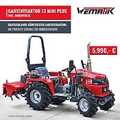 WEMATIK Gartentraktor 13 Mini Plus inkl. Bodenfräse 13 PS Trecker